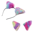 thumbnail image 1 of Colorido patrón de orejas de gato de felpa accesorios para el cabello horquilla diadema decoración joyería (#2), 1 of 5