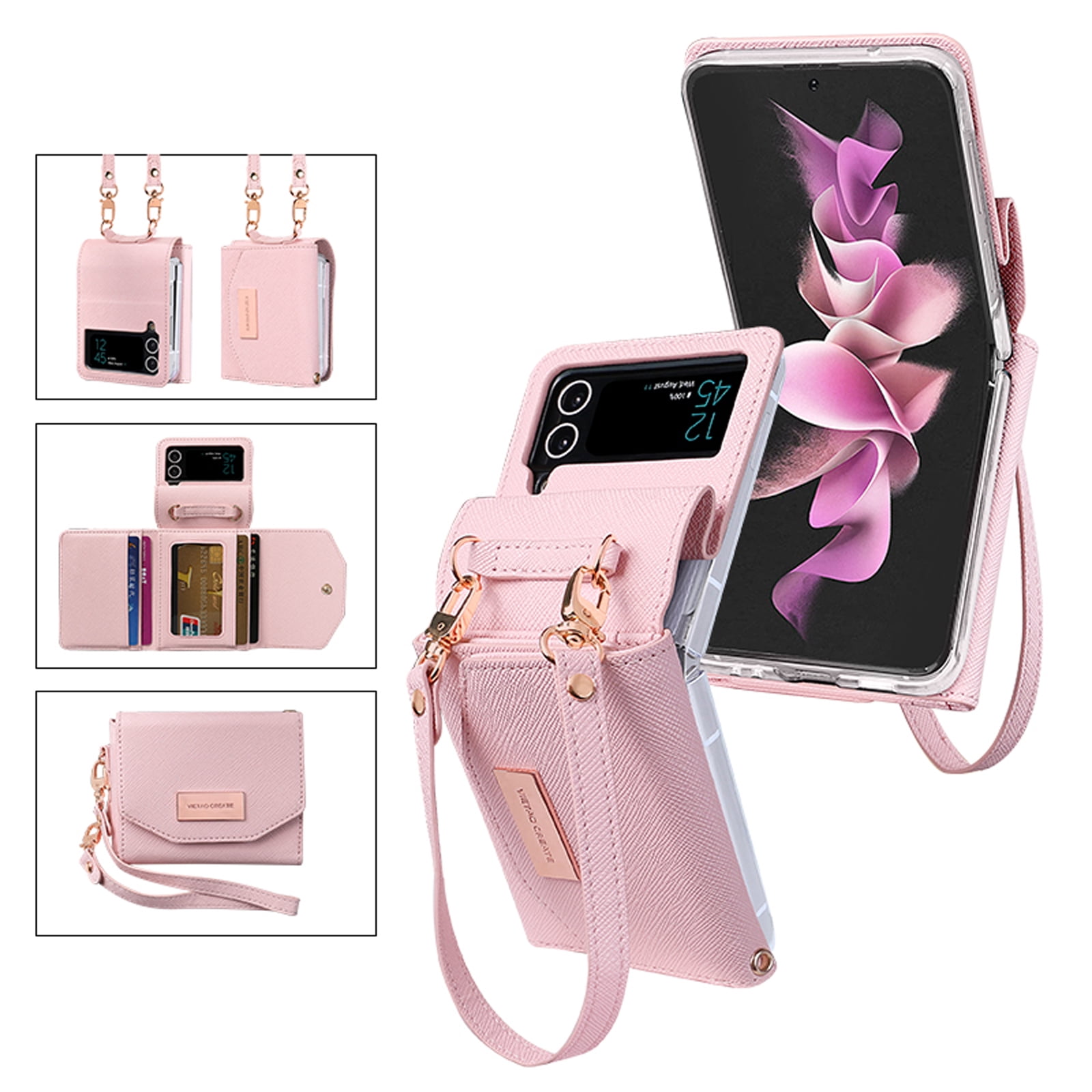 Women Wallet Purse for Samsung Galaxy Z Flip 4 5G Case, Adjustable Crossbody Strap with Credit Card Holder PU Leather Folding Phone Case Cover for Samsung Galaxy Z Flip 4 2022, Orange