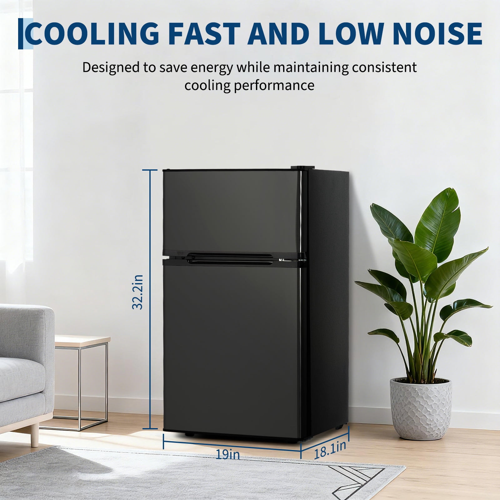 Double Door Mini Fridge with Freezer – 3.1 Cu.Ft Compact Refrigerator, Adjustable Thermostat, Energy Efficient, Ultra Quiet, Reversible Door, Perfect for Bedroom, Office, Dorm