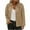 Khaki, variant on Womens Casual Long Sleeve Lapel Jacket Coat Button Down Cropped Shackets with Pockets S-2XL