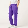 thumbnail image 2 of School Uniforms Pants for Boys New Boys Girls School Uniform Sweatpants Kids Elastic Waist Baggy Cargo Pants Casual Thickened Joggers Purple 120, 2 of 6