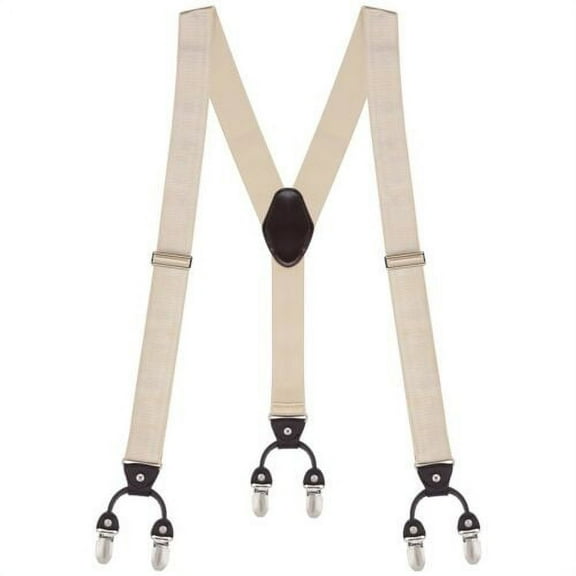 Buyless Fashion Satin Twill Formal Mens Suspenders - 48" Adjustable 6 Clip Y Back - 1 1/4" Leather End