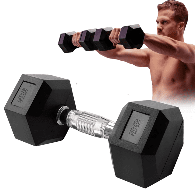 Pesa Hexagonal de 5 kg / 11.5lb Mancuerna Hexagonal Marthing Pesa de Acero con Recubrimiento de Caucho, Diseño Estable, Compacta, Resistente y Funcionale para Entrenamiento en Casa y Gimnasio