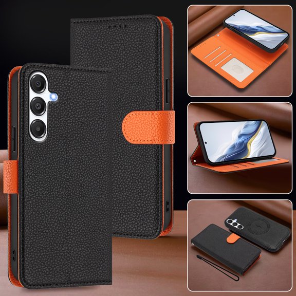 ELEHOLD 2-in-1 Magnetic Wallet Case for Samsung Galaxy A54 5G, RFID Protection Leather Shockproof TPU Case with Wrist Strap, Stand Function,Black