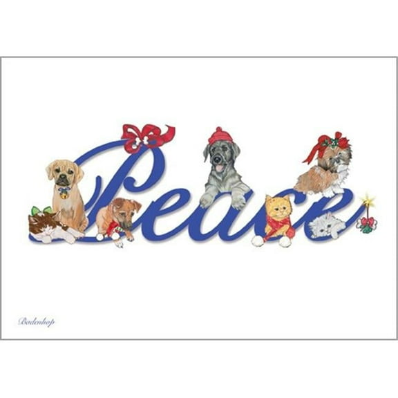 Pipsqueak Productions C703 Peace Mix Dog with Cat Christmas Boxed Cards - Pack of 10