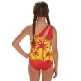 thumbnail image 3 of Xoenoiee Spain Flag Palm Tree Pattern Girls Swimsuits Halter One Piece Bathing Suit with Cover Up Skirt Adjustable Strap Teen Girl Swimsuit Swimwear Set, Size 7-8 Years, 3 of 7