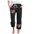 thumbnail image 1 of Womens Cargo Pants With Pockets Linen Beach Drawstring Flag Print Crop Patriotic Capris Pant With Pockets High Waisted Pants Black M, 1 of 3