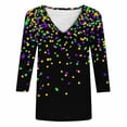 thumbnail image 5 of Womens Blouses Dressy Casual 3/4 Sleeve,Mardi Gras Shirts for Women 3/4 Sleeve Sequin V Neck Mardi Gras Outfits Summer Graphic Holiday Carnival Shirt, 5 of 5