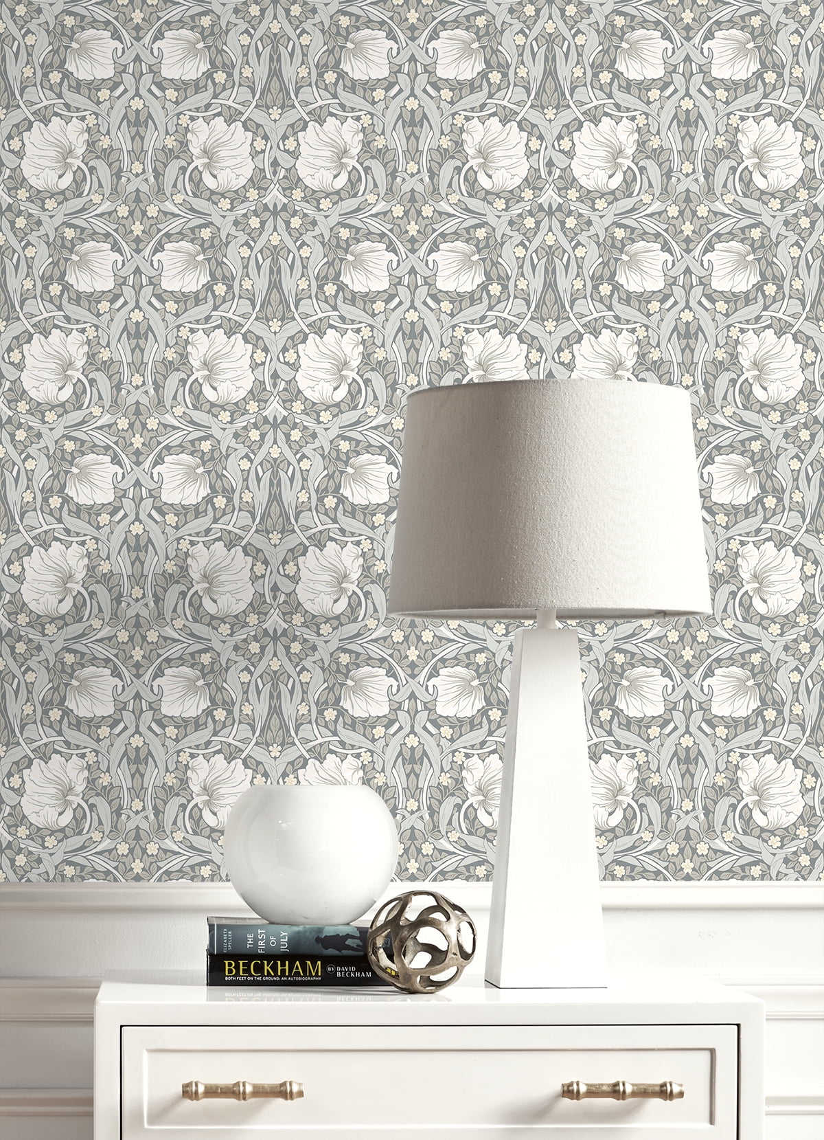 NextWall Alloy Grey & Alabaster Pimpernel Floral Peel and Stick Wallpaper