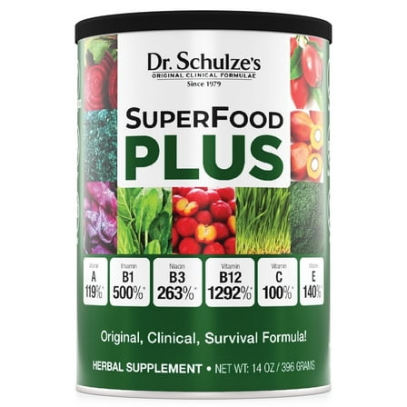 Dr. Schulze’s SuperFood Plus Powder – Herbal Nutritional Supplement, Vegan Daily Blend with Vitamins & Minerals, 14 oz
