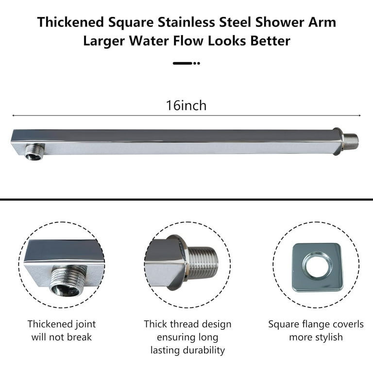 Rain Shower Head Polished Chrome with Extension Arm 16Inch Square