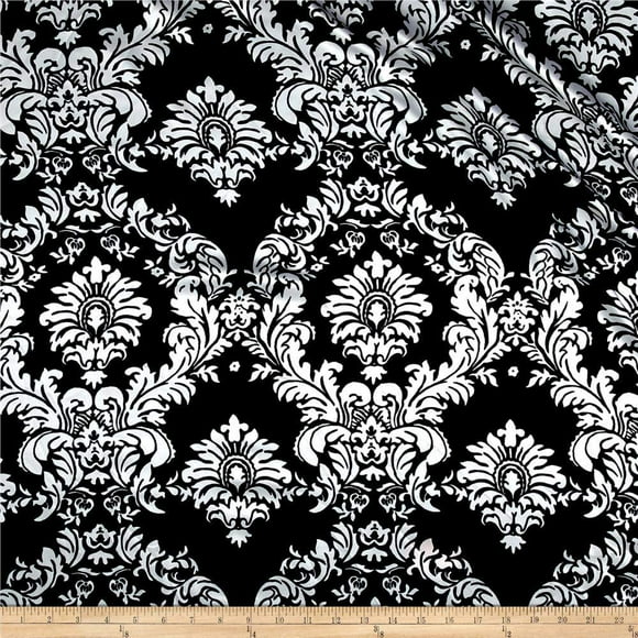 Ben Textiles Charmeuse Satin Old Damask Black/White Fabric By The Yard