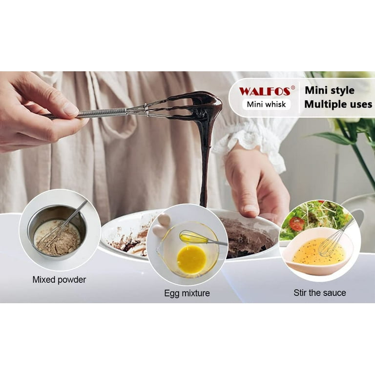 Walfos Mini Whisks Stainless Steel, Small Whisk 2 Pieces, 5in and 7in Tiny  Whisk for Whisking, Beating, Blending Ingredients, Mixing Sauces