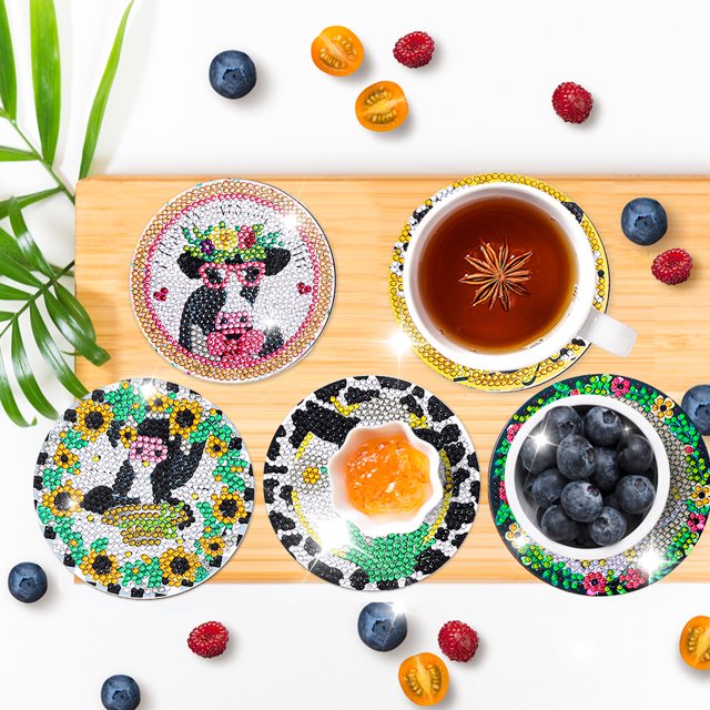 Cuadros Decorativos Juego de posavasos con pintura de diamantes, posavasos de cristal para bebidas, adorno DIY (AA1534) Wdftyju embutido en tela