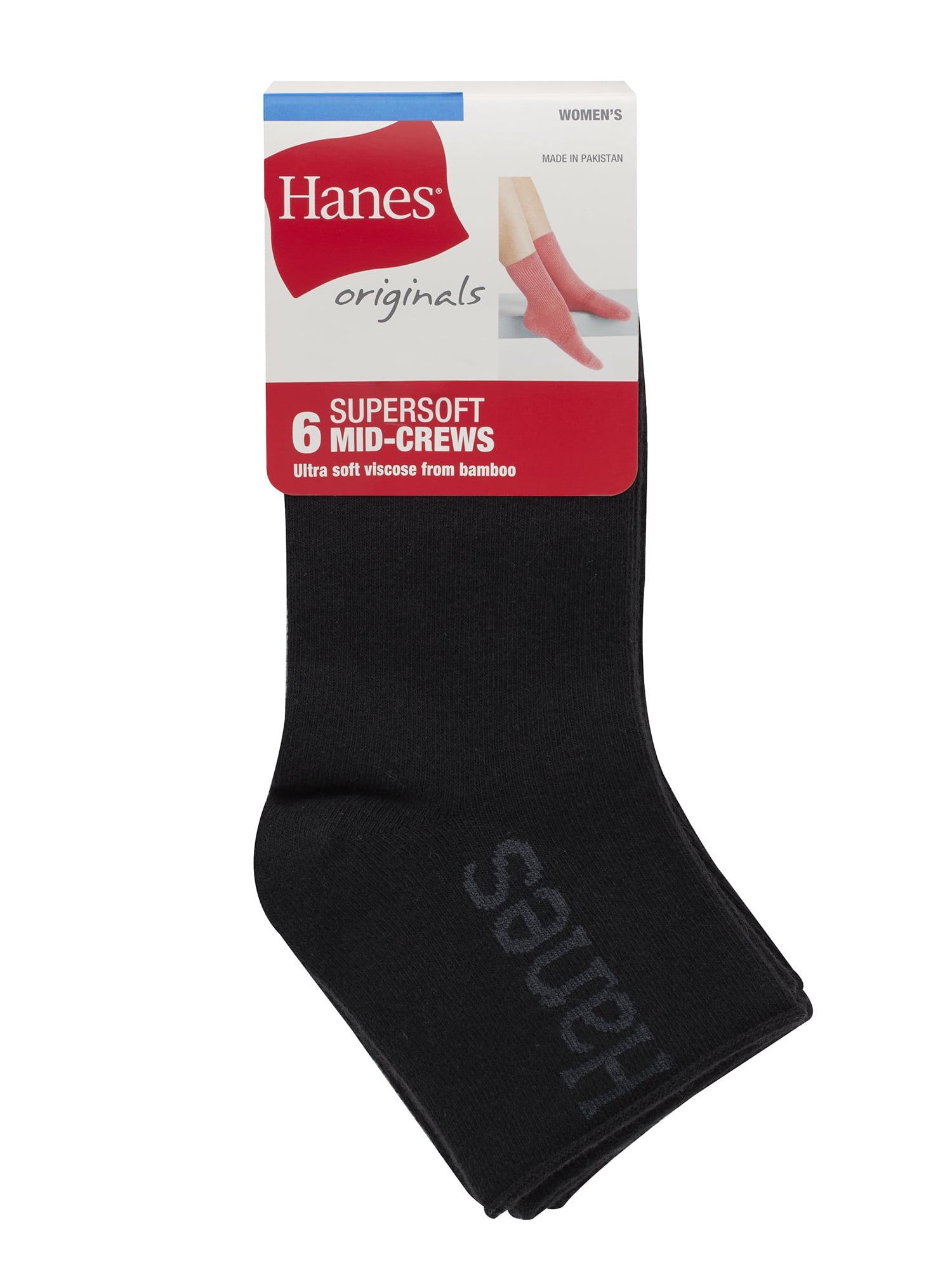 Hanes Women's Mid-Crew Socks, Originals Supersoft, 6-Pack, Size 8-12