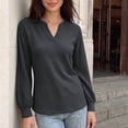thumbnail image 4 of StSilkitty Loose Casual Sweatshirt Eyelet Long Sleeve V Neck Sweatshirts Solid Color Fashion Comfy Pullover Shirts, 4 of 6