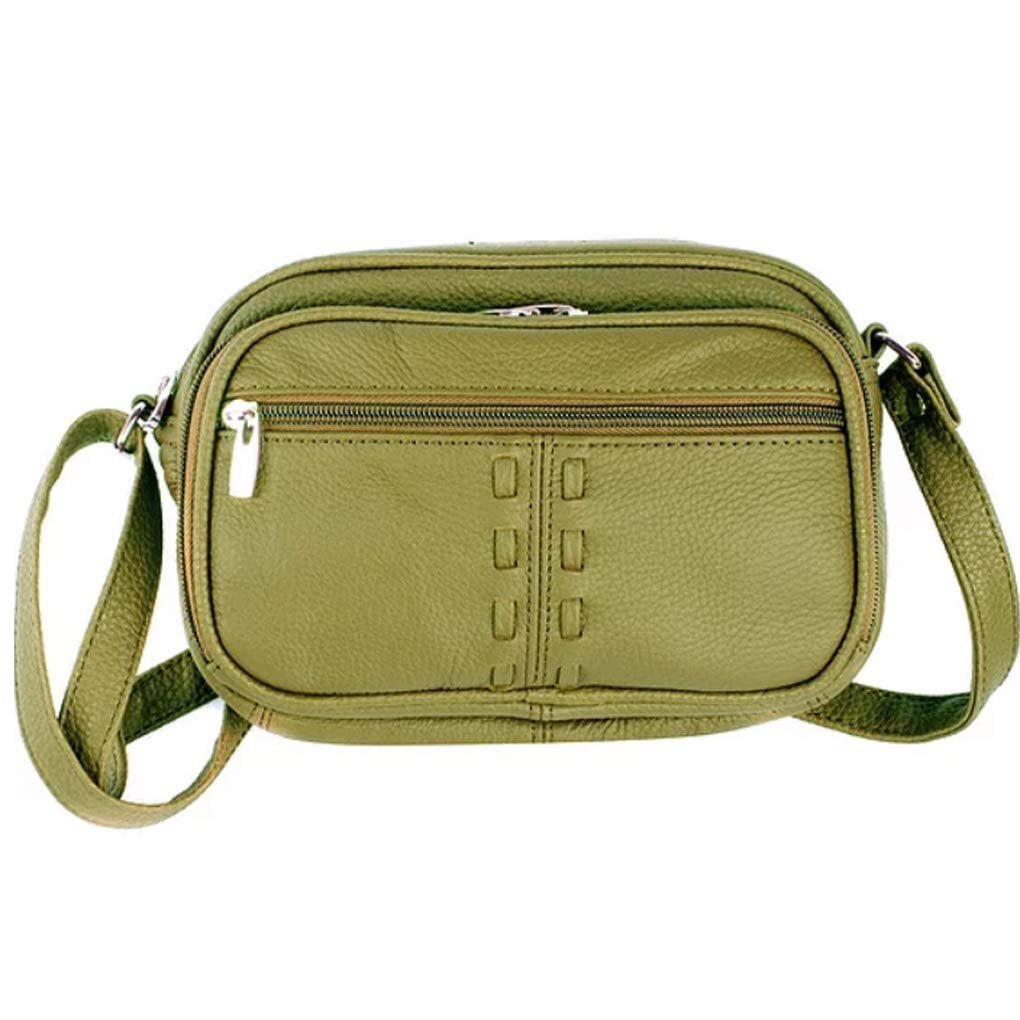 SILVERFEVER Genuine Leather Pocket Organizer Crossbody Travel Handbag Olive