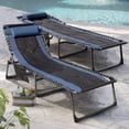 thumbnail image 5 of Vineego Outdoor Folding Chaise Lounge Chair, Portable Reclining Adjustable Metal Tanning Chair with Side Storage Bag for Beach Patio Pool, Blue, 5 of 7