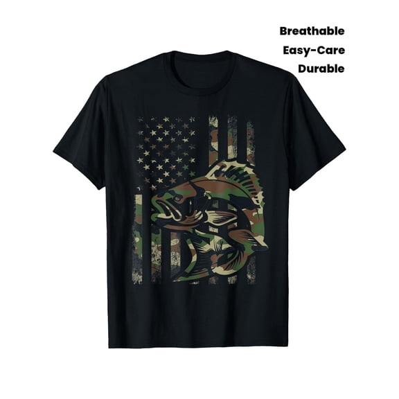 children’s wear Patriotic Camo Bass Fishing American Flag Graphic T-Shirt for Boys, Kids Retro Camouflage Fisherman Tee, Durable Breathable Outdoor Fishing Apparel for Toddlers and Girls