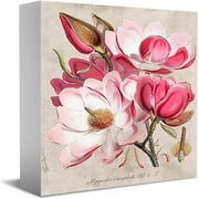 Flower Encyclopedia Magnolia Rustic Spring Decorations Home Office Desk Decor Farmhouse Spring Cute Wood Box Sign Shelf Wall Art Decor Spring Party Gift Ideas Gift For Women Men 5x5 Inch