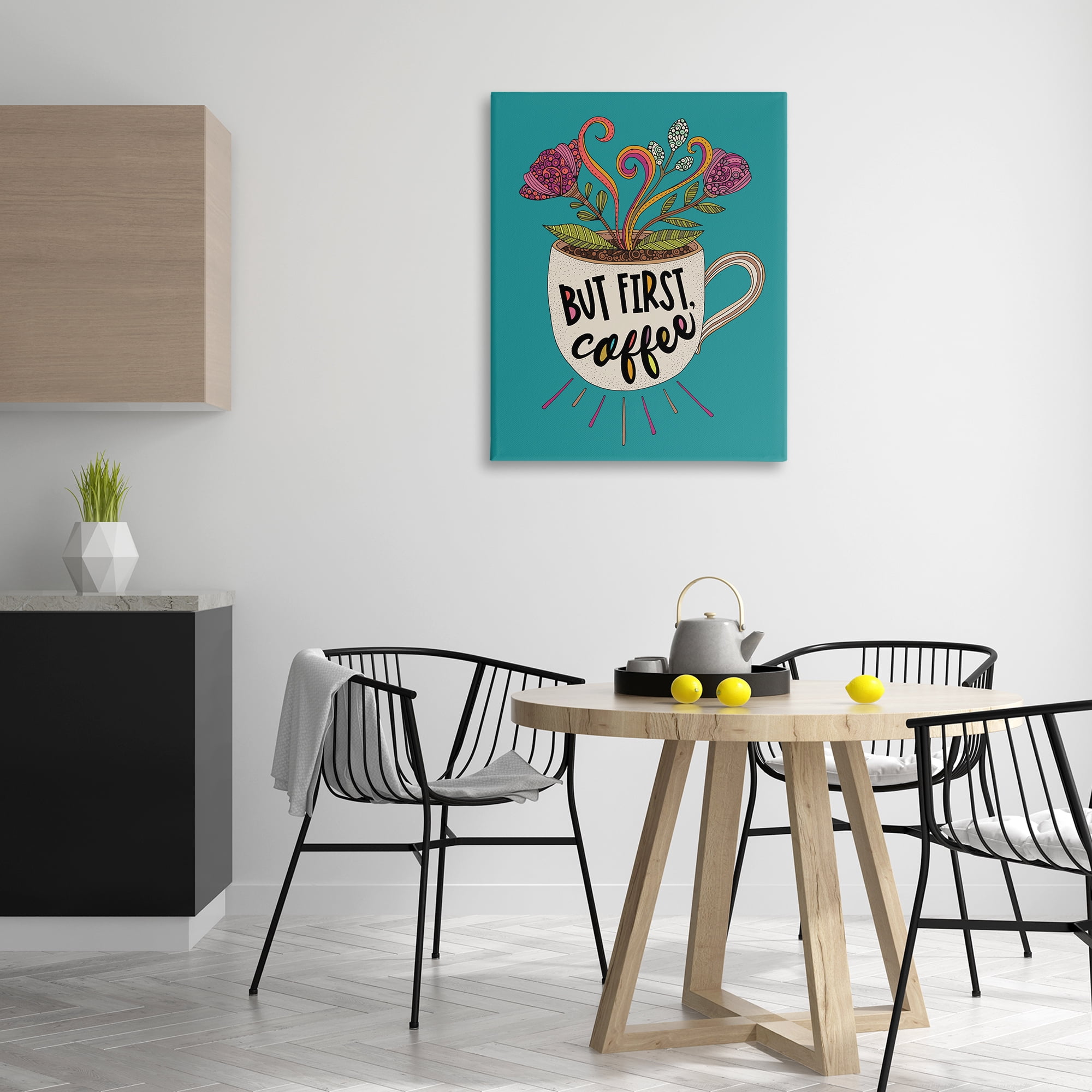 Stupell Industries First Coffee with Florals Botanical & Floral Painting Gallery Wrapped Canvas Art Print Wall Art, 30 x 40