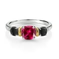 thumbnail image 2 of Gem Stone King 1.58 Ct Cushion Red Created Ruby Black Onyx 925 Silver and 10K Yellow Gold Ring (Size 6), 2 of 3