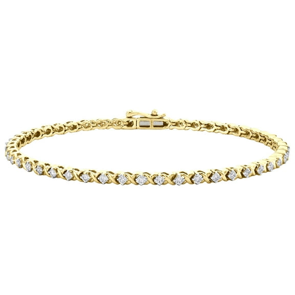 10K Yellow Gold Round Diamond 2.50mm Prong Set X Link Tennis Bracelet 7" | 1 CT.