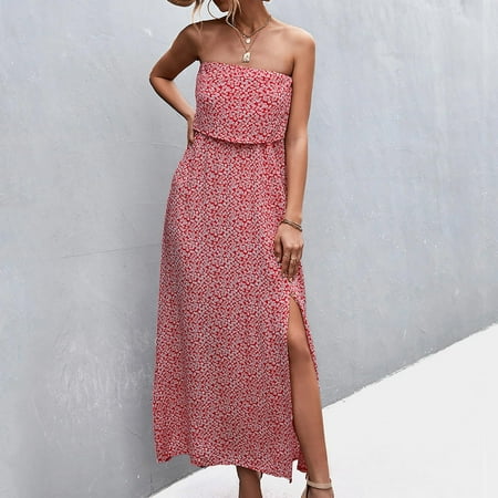 

HIMIWAY Women s Summer Sexy Bralette Floral Print Solid Dress Bralette One Neck DressPopular elements are cost-effective and suitable for various occasions Red M