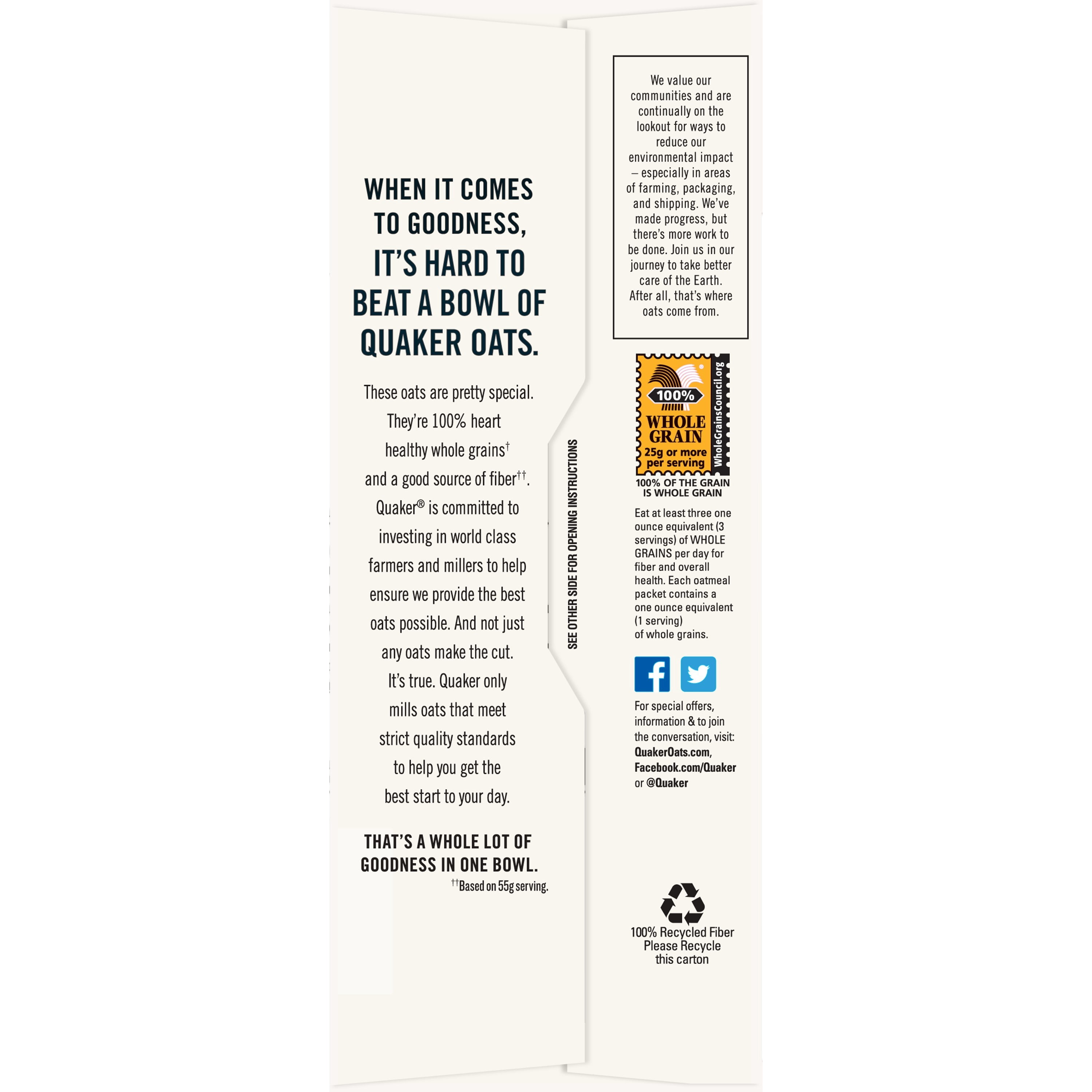Quaker Instant Oatmeal, Low Sugar Fruit & Cream Variety Pack, 10 Packets
