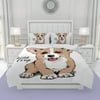 GZHJMY Duvet Cover Sets Queen Size, Cute Welsh Corgi Puppy Soft Microfiber Comforter Protector Set 3 PCS(1 Duvet Cover and 2 Pillow Covers) Bedding Set