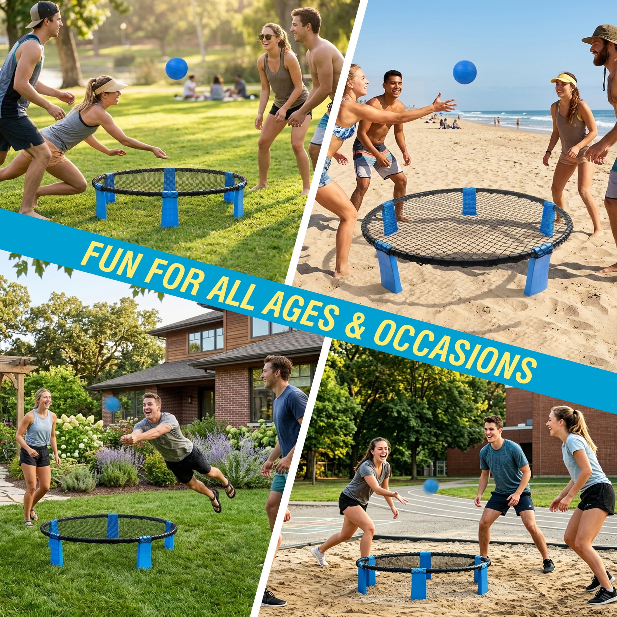 Leumius Roundnet Game Set with 2 Balls,Sturdy Playing Net & Carry Bag,Classic Family Entertainment Game for Beach,Backyard,Lawn,Park,Camping and Gathering,Blue
