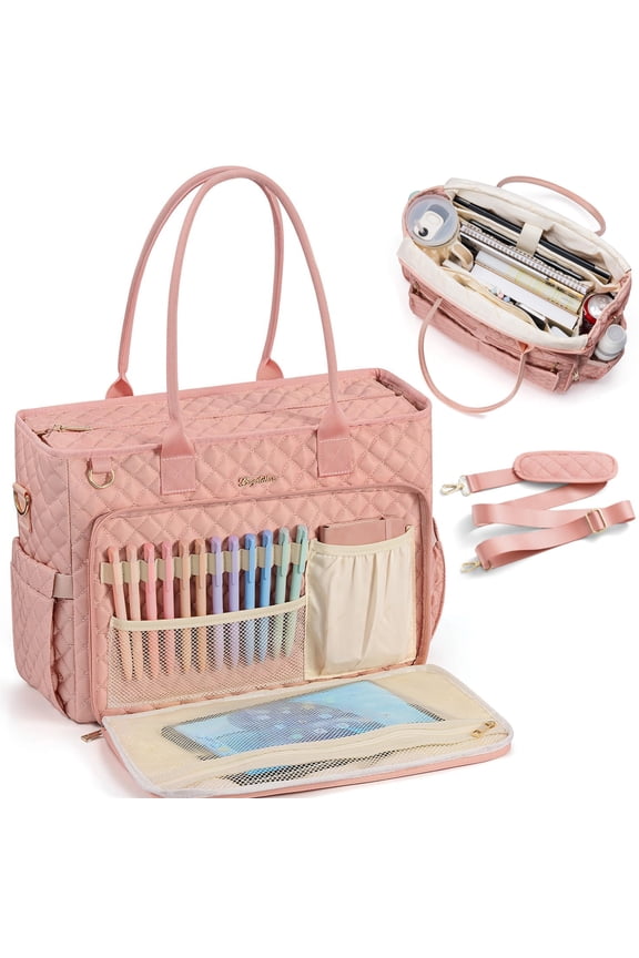 Teacher Tote Bag 15.6 inch Laptop Bag for Women, Work Bags Nurse Bible Bag Quilted Lightweight Laptop Tote Computer Briefcase for School Travel Office College, Pink