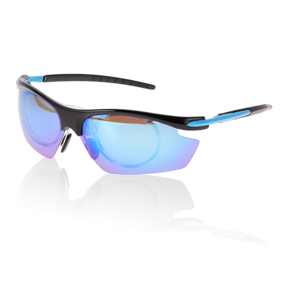 Unique Bargains 1 Pc Motorcycle Riding Goggles Anti-glare Tri-acetel Cellulose PC UV400 Cycling Sunglasses Blue Lens Black Blue Frame