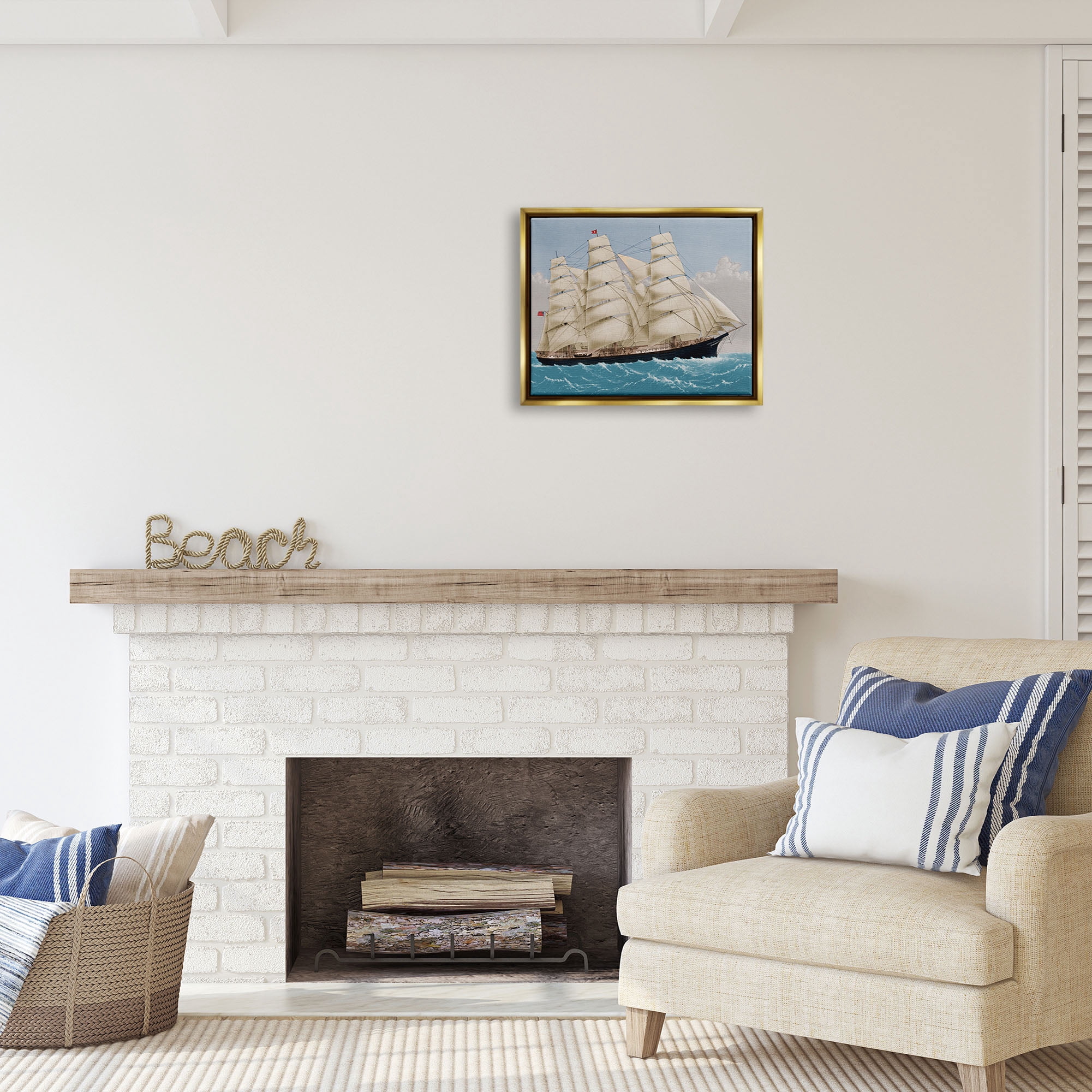 Stupell Industries Nautical Ship Sailing Transportation Painting Gold Floater Framed Art Print Wall Art, 21 x 17