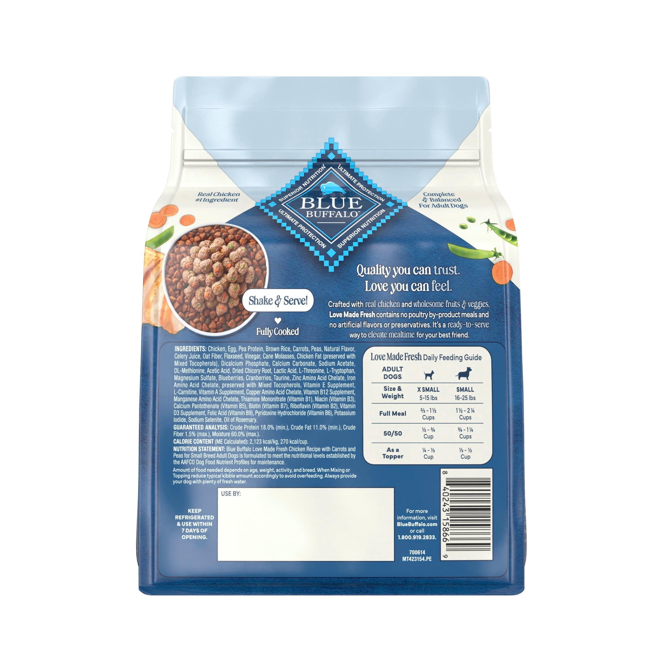 (4 pack) Blue Buffalo Love Made Fresh Small Breed Dog Food Refrigerated, Chicken Meatball 1lb Pouch