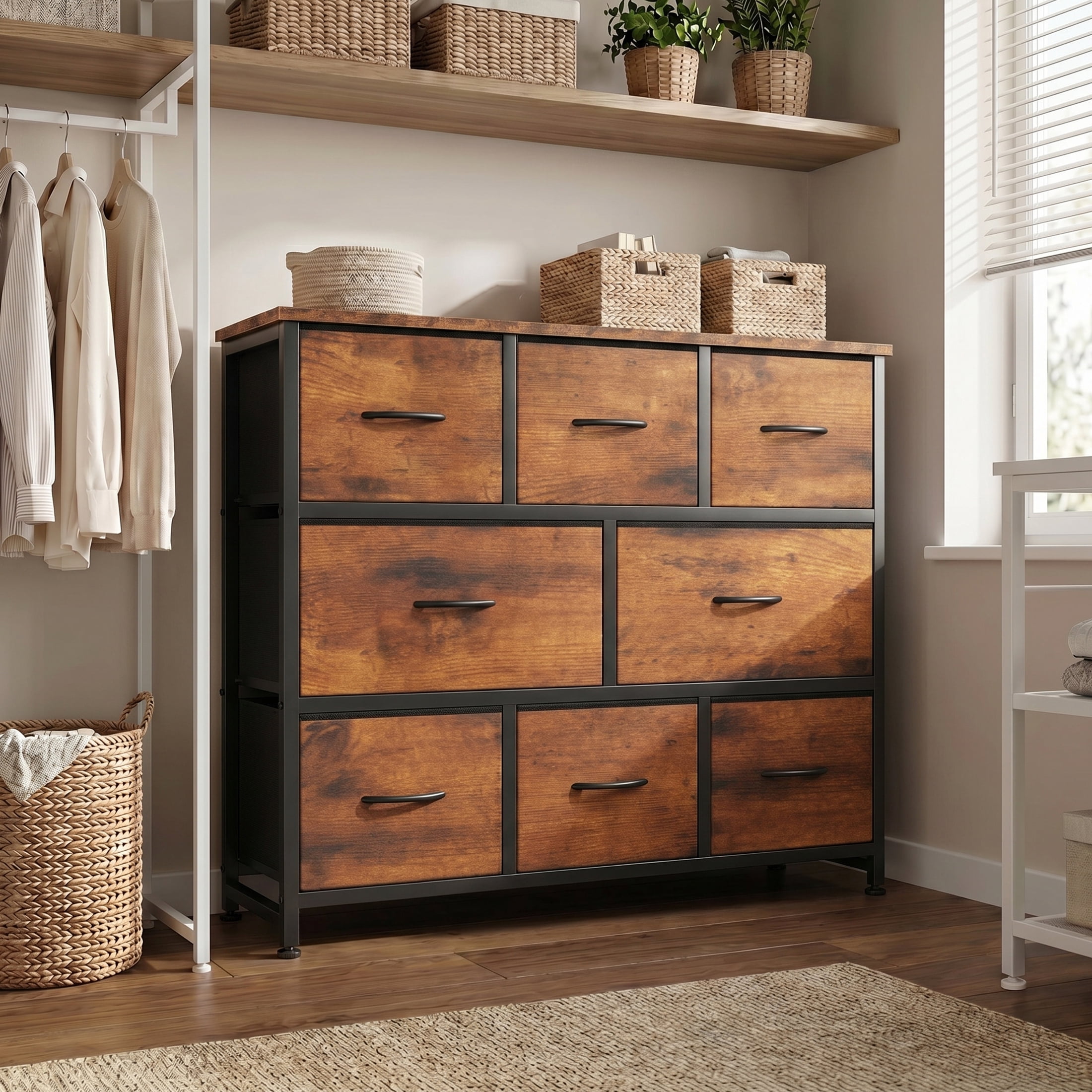 edx 8 Drawers Fabric Dresser, Chest of Drawers with Sturdy Steel Frame, Storage Organizer Cabinet for Bedroom, Living Room, Hallway, Rust