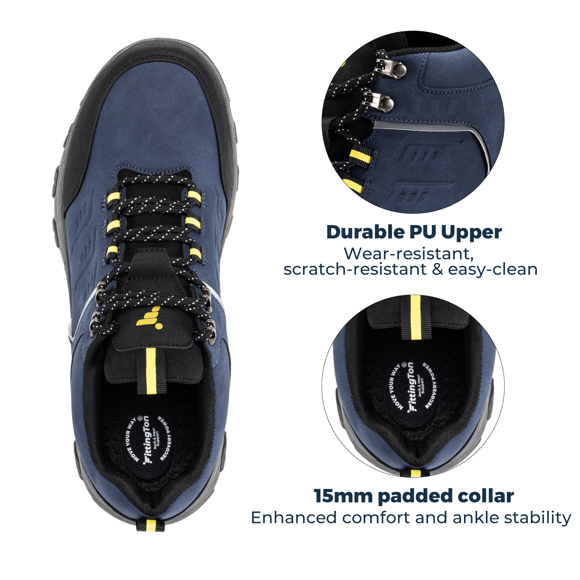 Fittington Men's Hiking Shoes Trekking Trails Outdoor Sneakers Walking Shoes with Arch Support, Reflective Safety Feature