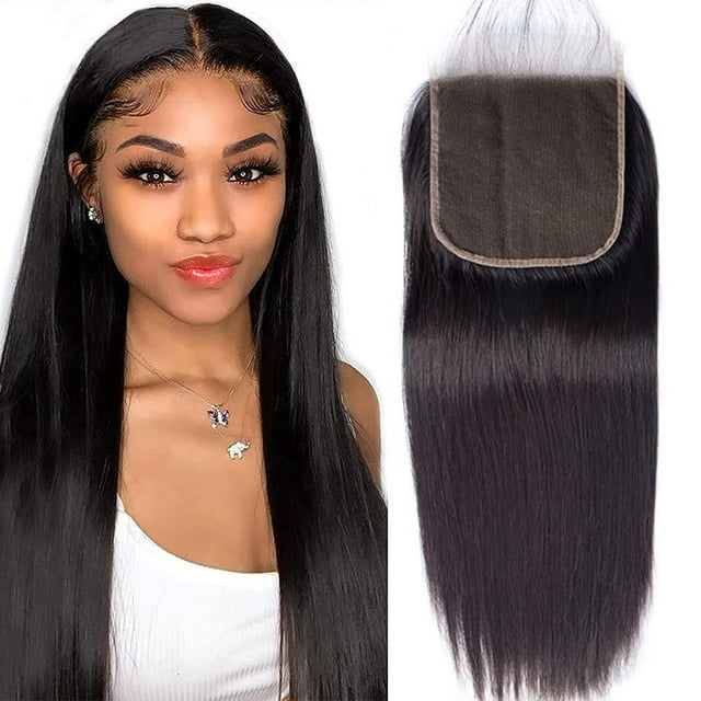 Cierre DMS Cabello humano Cierre de encaje recto 4x4 Cierre de parte libre Cabello humano cabello humano sin procesar Color natural 12A Cabello humano virgen brasileño Cierre de encaje suizo superio