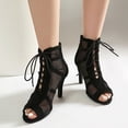thumbnail image 3 of SACFOF Dance Heels for Women Mesh Ballroom Dance Booties Lace Up Dance Ankle Boots with Zipper, 3 of 6
