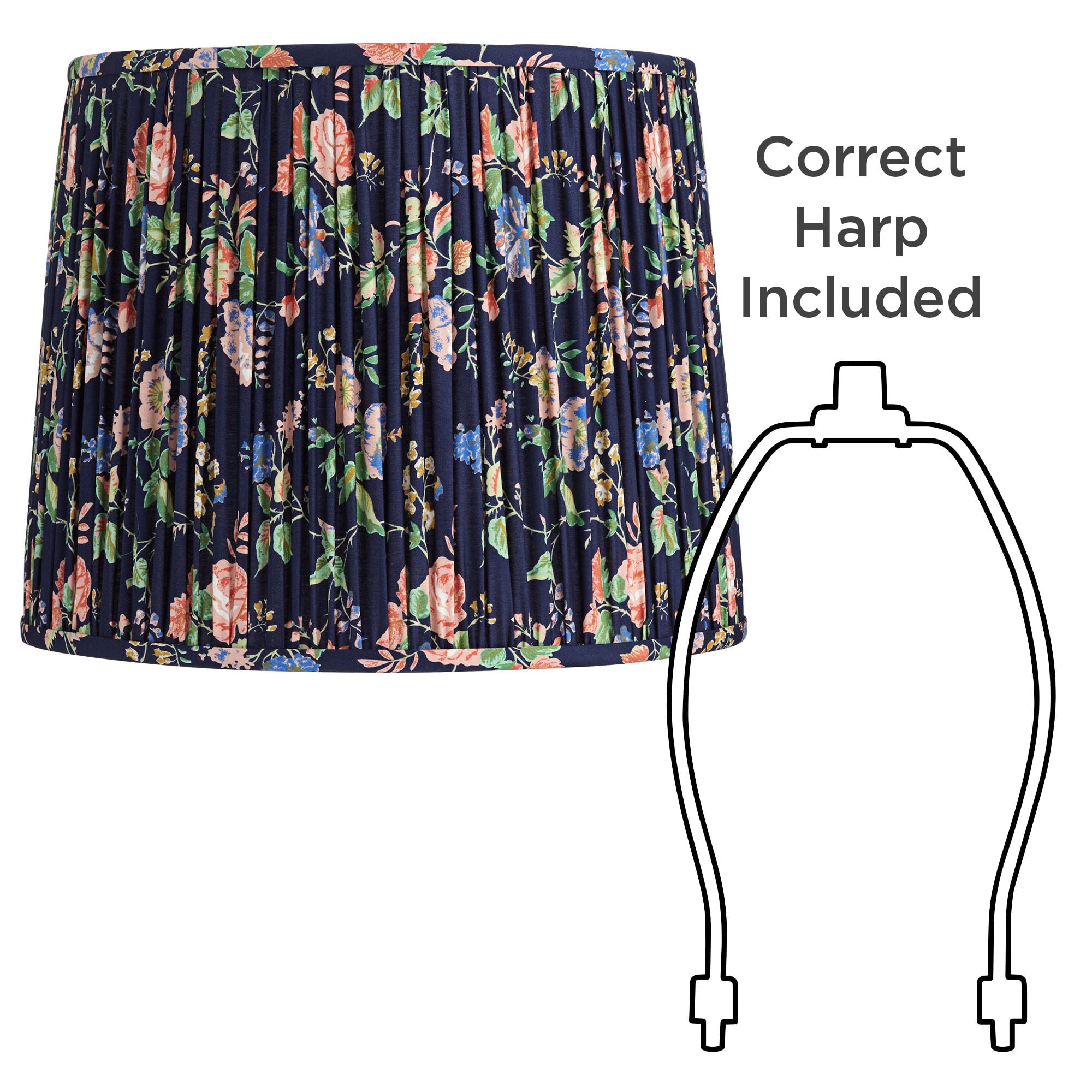 Springcrest Sally 13" Top x 15" Bottom x 12" High x 12" Slant Print Lamp Shade Replacement Navy Blue Pleated Rose Floral Spider Harp Finial