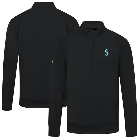 Men's Levelwear  Black Seattle Mariners Upright Insignia Tri-Blend Quarter-Zip Pullover