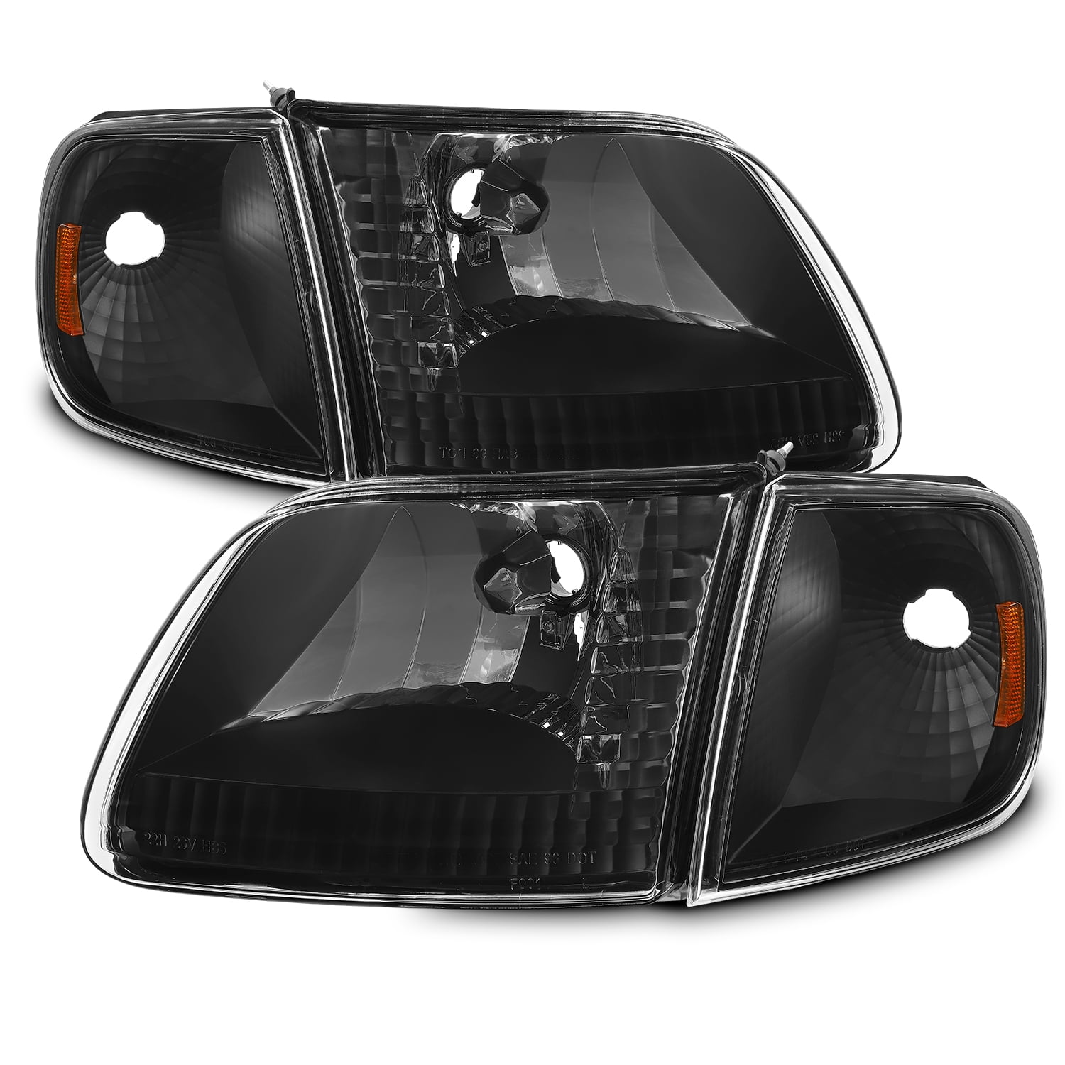 Ford 97-03 F150 97-02 Expedition Black Headlights+Corner Turn Signal Lamps Pair