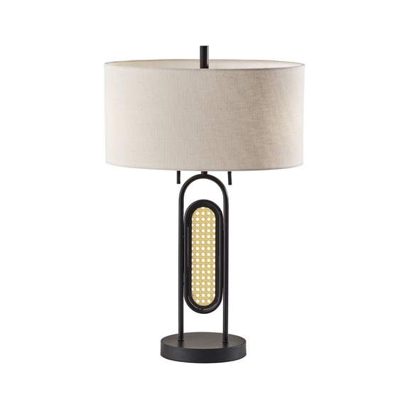 Adesso Levy Table Lamp, Black with Webbed Caning Material, Cream Textured Fabric Shade