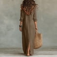 thumbnail image 3 of Bbyeadc Shirt Dresses for Women Maxi Long Sleeve Henley Button Front Collared Shirt Dresses Side Slit Solid Color Trendy Daily Outfits,Yellow (M), 3 of 4