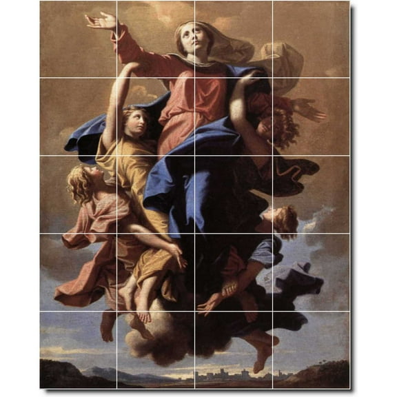 Ceramic Tile Mural-Nicholas Poussin Religious Kitchen Tile Mural 21. 17" w x 21.25" h using (20) 4.25 x 4.25 ceramic tiles