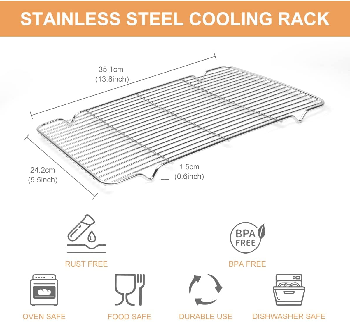 14 x 10 Oven & Dishwasher Safe 100% Heavy Duty Stainless Steel Cooling Racks & Baking Rack for Cooking Baking Roasting Grilling Cooling