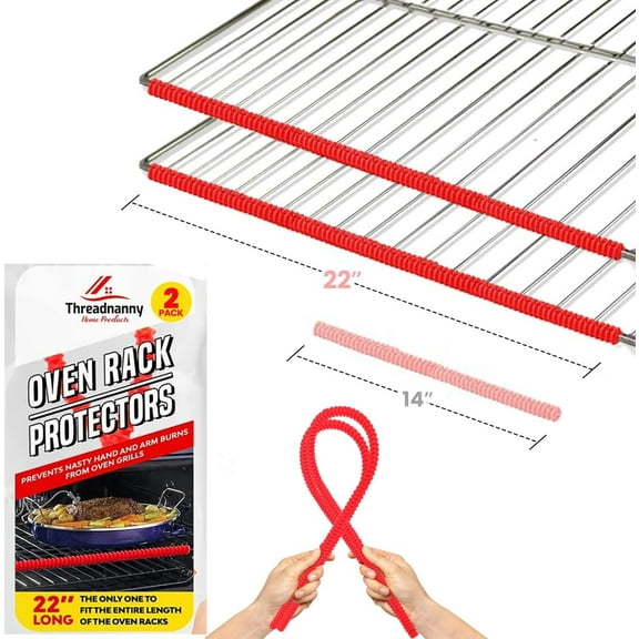 Oven Rack Shields Extra Long 22” Red (2 Pack) - Heat Resistant Oven Rack Protectors - Prevents Hand and Arm Burns, Food Grade Silicone Oven Rack Cover - Full Length Fit on Standard-Sized USA Ovens