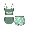 thumbnail image 2 of Raenseen Kids Girls 3-Piece Rash Guard Swimsuit Bathing Suit Bikini Set and Tropical Print Cover Up Beach Shorts Green 140, 2 of 7