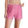 thumbnail image 3 of Mufeng Kids Girls Sequin Shorts Sparkly Hip Hop Jazz Dance Shorts Glitter High Waist Rave A Line Pink 14, 3 of 7