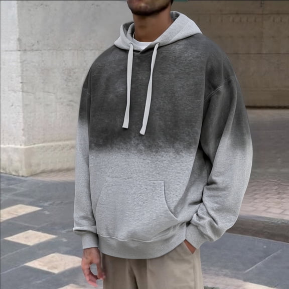 FAOWME Men's Hoodies With Pockets Long Sleeve Gradient Drawstring Comfortable Loose Fit Sweatshirt For Autumn Winter Daily Wear Light Gray Xxl